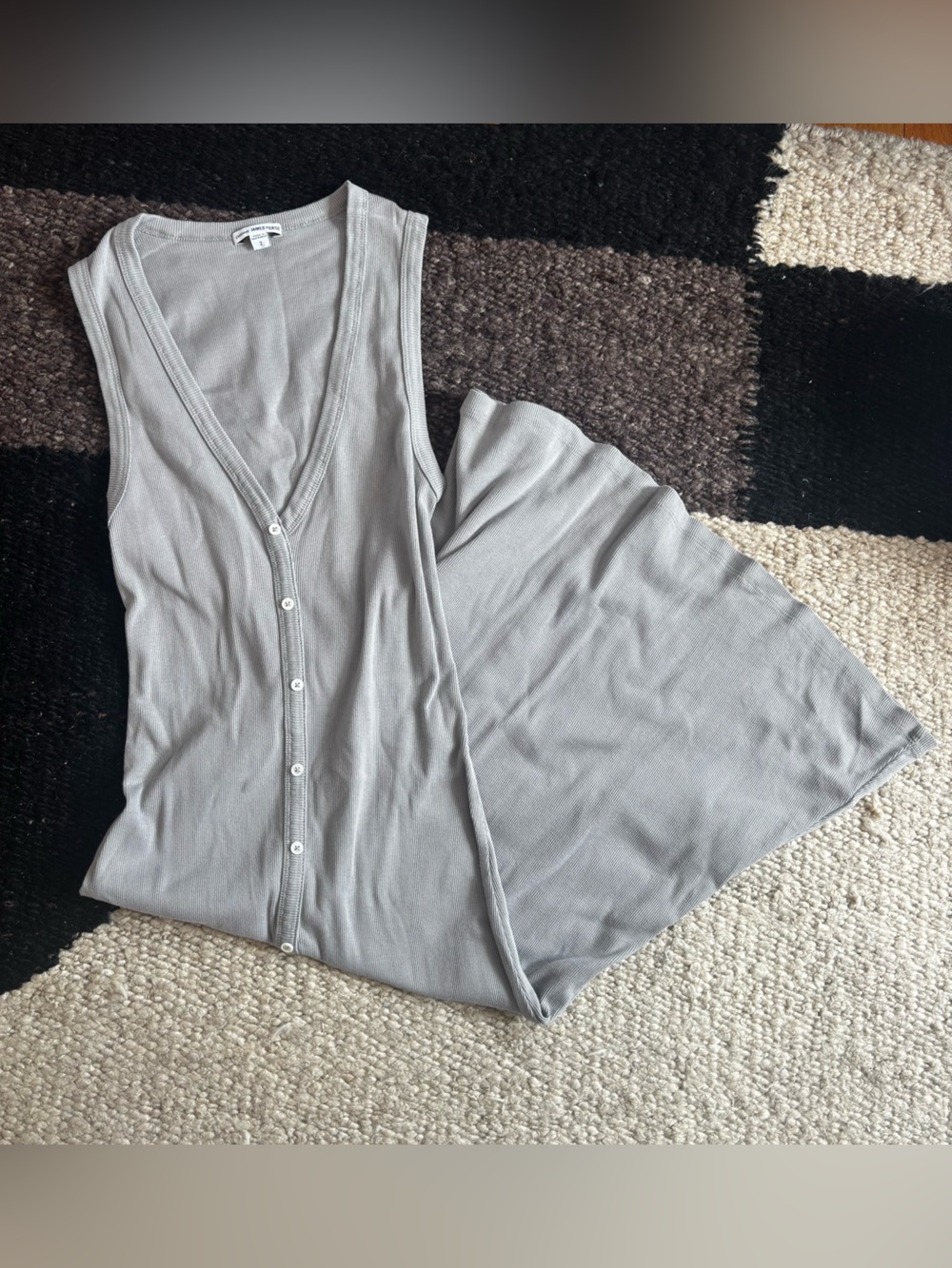 James Perse Light Gray Sleeveless Button-Front Ribbed Top